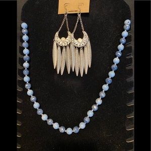 Blue and silver necklace and earrings